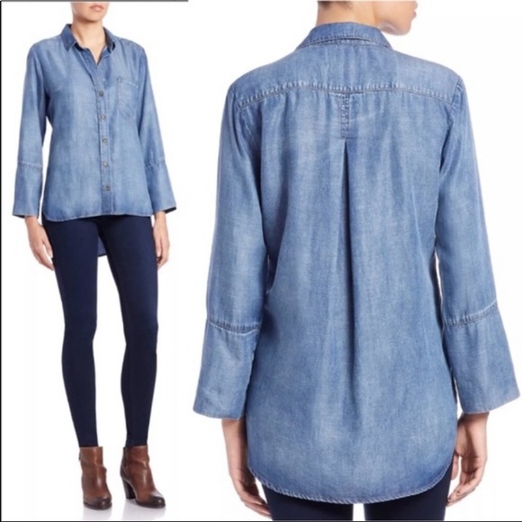 Anthro Cloth & Stone Chambray Shirt Tail Blouse - Picture 6 of 8